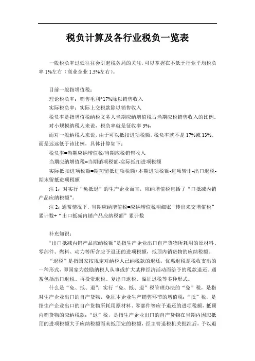 各行业税负测算标准、建筑业“营改增”税负测算分析