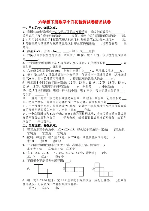 【小升初数学毕业考试】2019年春苏教版小学数学六年级下册毕业试卷20