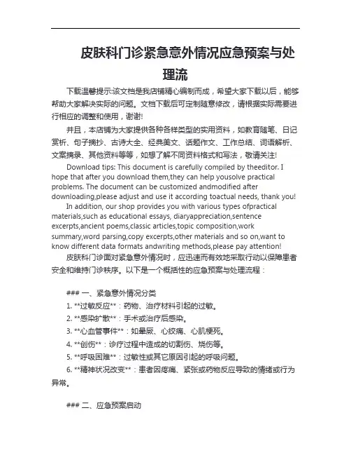 皮肤科门诊紧急意外情况应急预案与处理流程