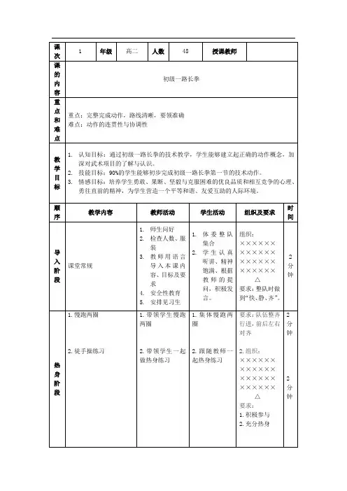 高中体育与健康_初级一路长拳教学设计学情分析教材分析课后反思