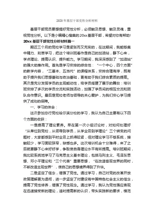 2020年基层干部党性分析材料_党性分析材料_