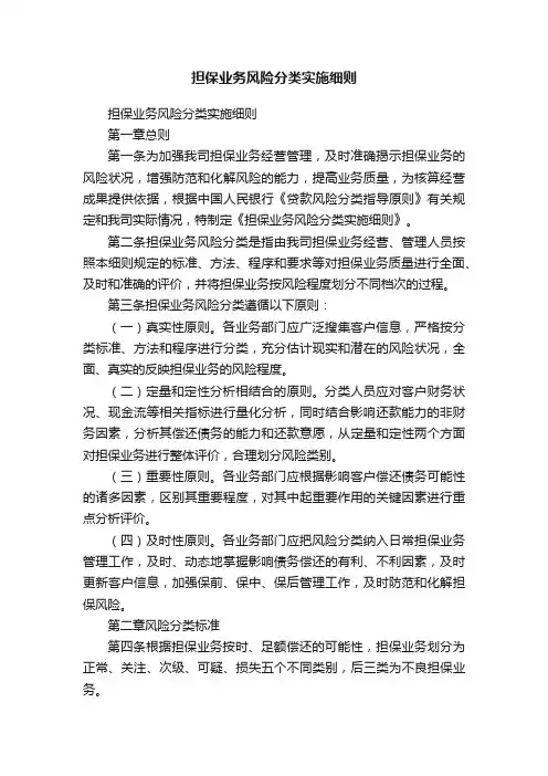 担保业务风险分类实施细则