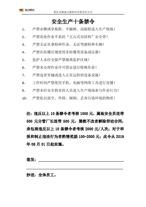 公司安全生产十条禁令第三版