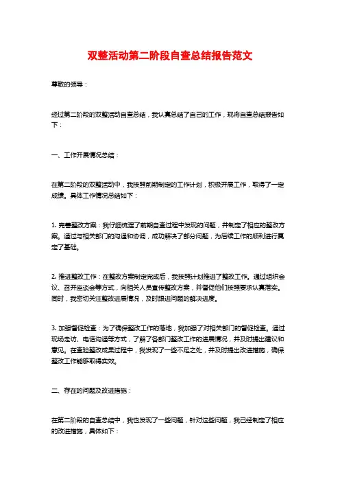 双整活动第二阶段自查总结报告范文