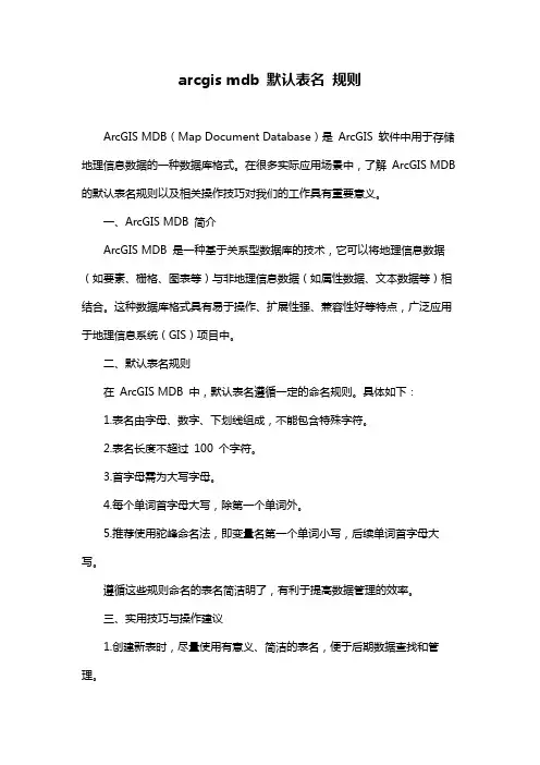 arcgis mdb 默认表名 规则