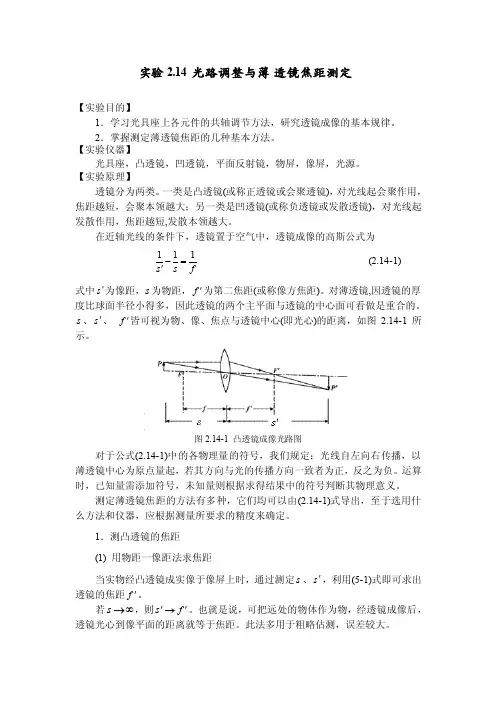 实验2.14光路调整与薄透镜焦距测定