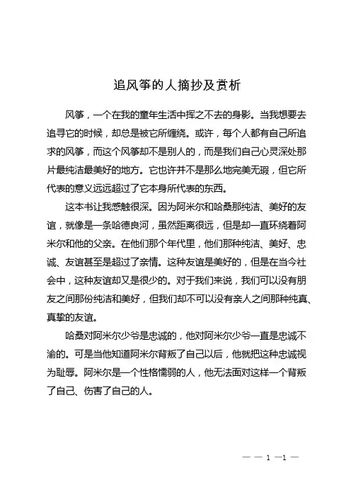 追风筝的人摘抄及赏析