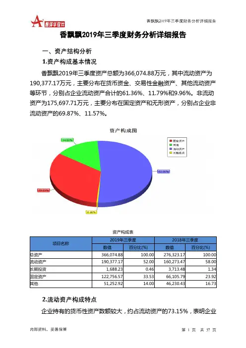 香飘飘2019年三季度财务分析详细报告