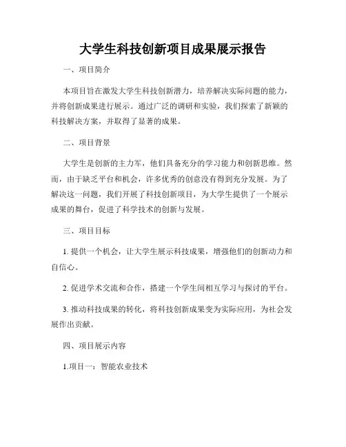 大学生科技创新项目成果展示报告