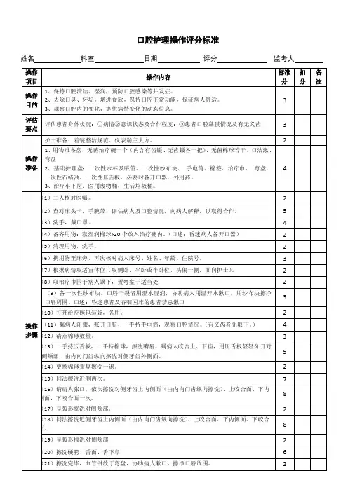 口腔护理操作评分标准