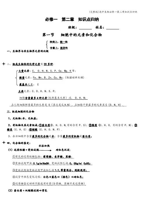 (完整版)高中生物必修一第二章知识点归纳
