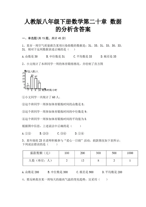 【完整版】人教版八年级下册数学第二十章 数据的分析含答案