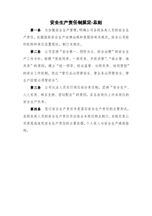 安全生产责任制规定(总则)