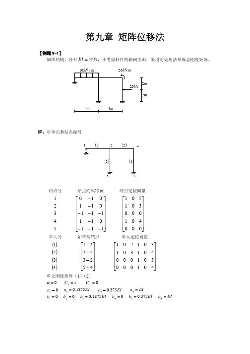 第九章  矩阵位移法例题