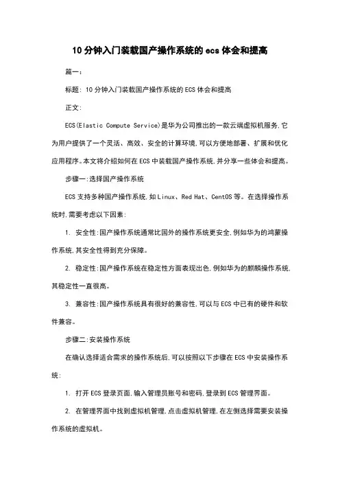 10分钟入门装载国产操作系统的ecs体会和提高