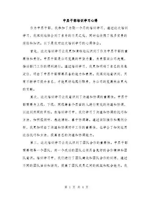 中层干部培训学习心得(2篇)