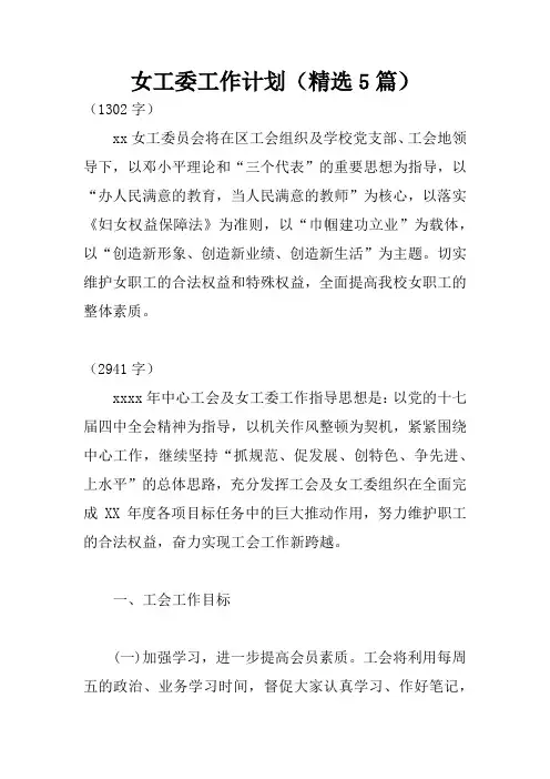 女工委工作计划(精选5篇)