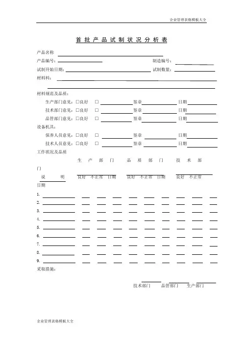 首批产品试制状况分析表模板
