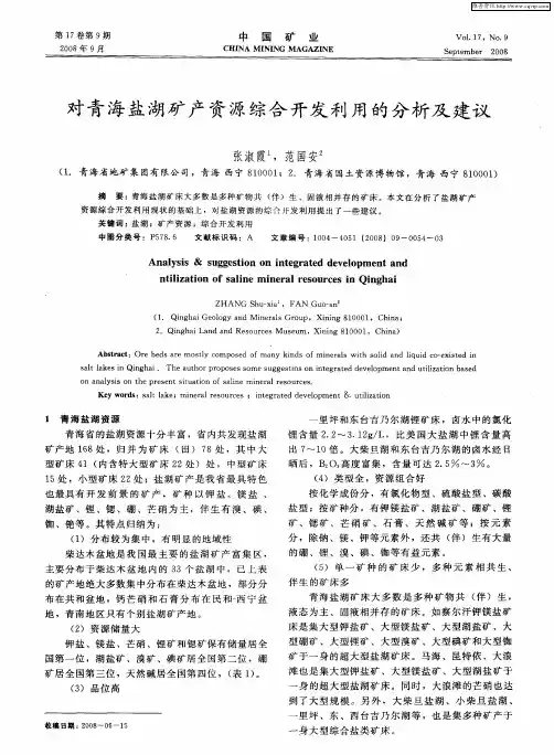 对青海盐湖矿产资源综合开发利用的分析及建议