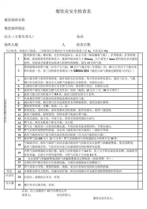 餐饮业安全检查表