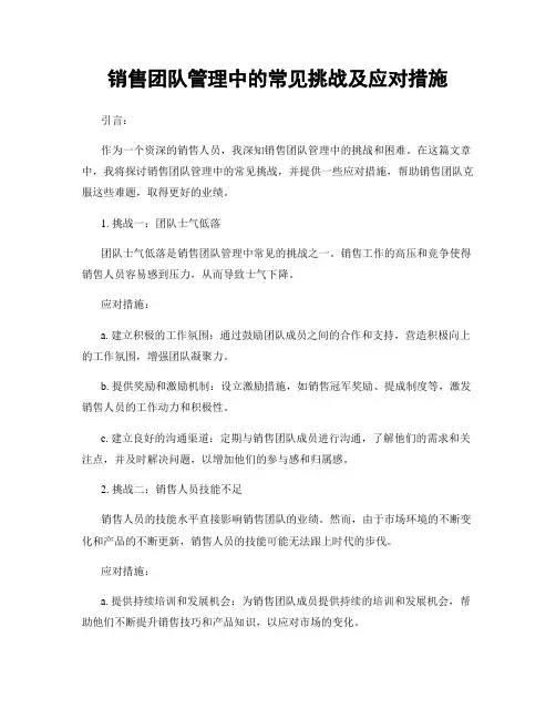 销售团队管理中的常见挑战及应对措施