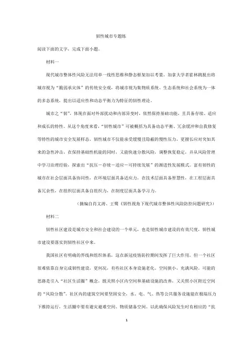 高考语文三轮现代文阅读专题复习：韧性城市专题练