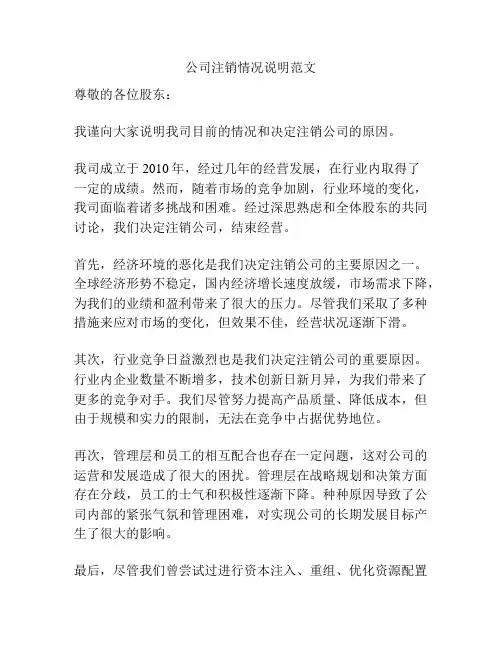公司注销情况说明范文