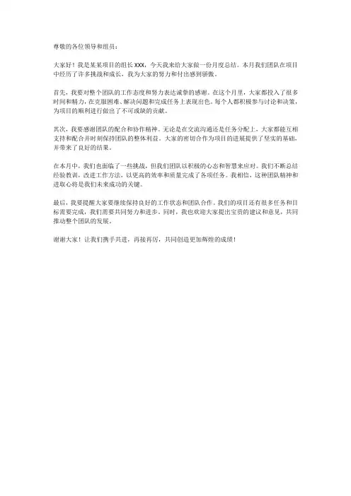 组长月度总结模板