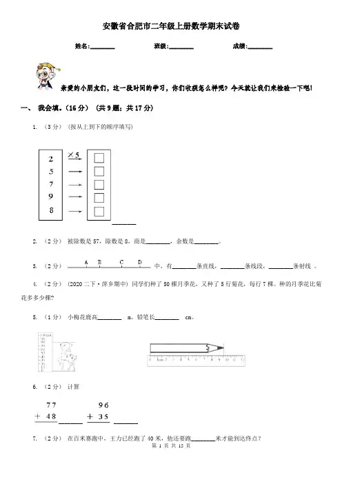 安徽省合肥市二年级 上册数学期末试卷