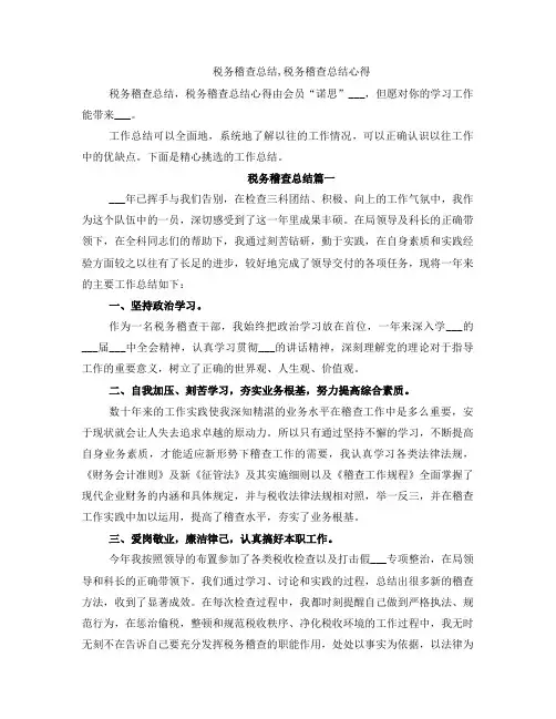 税务稽查总结,税务稽查总结心得