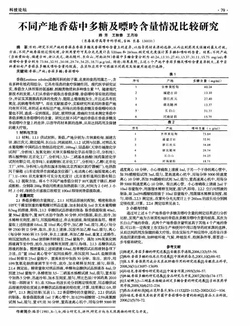 不同产地香菇中多糖及嘌呤含量情况比较研究