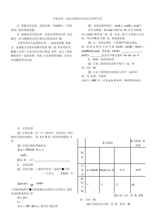 (经典)正弦定理、余弦定理知识点总结及最全证明