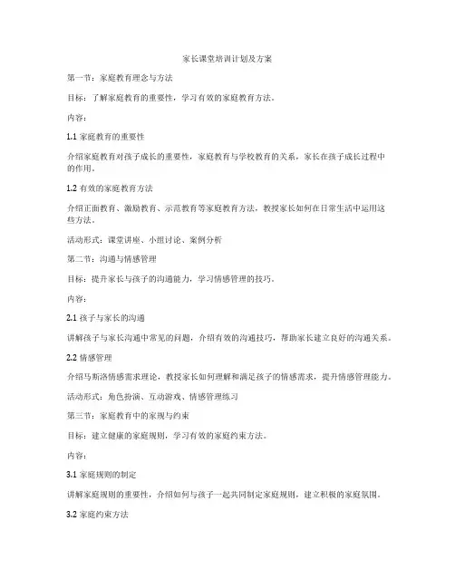 家长课堂培训计划及方案