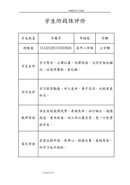 学生阶段性评价