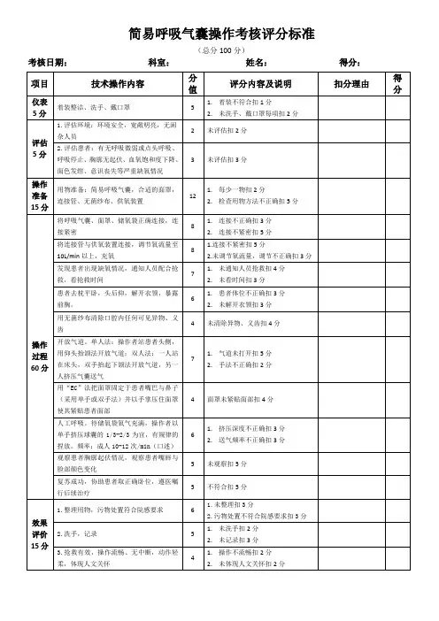 简易呼吸气囊操作考核评分标准
