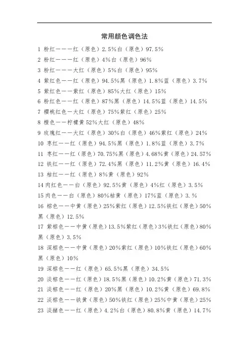常用颜色调色法+颜色调配表格-颜料调色表格大全