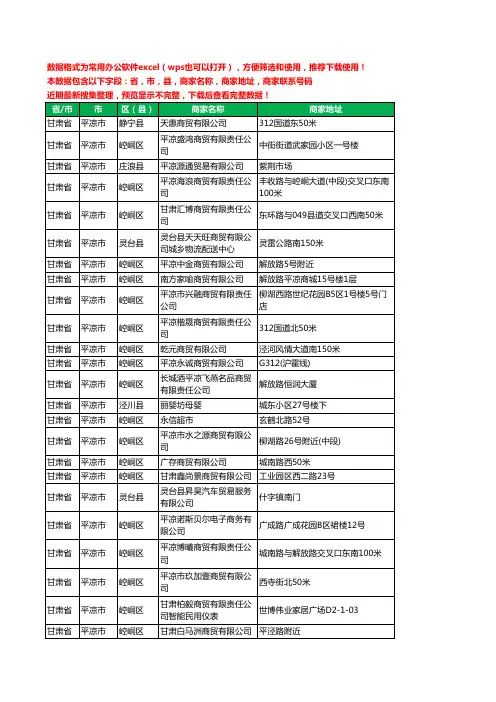 2020新版甘肃省平凉市商贸有限公司工商企业公司商家名录名单黄页联系电话号码地址大全384家
