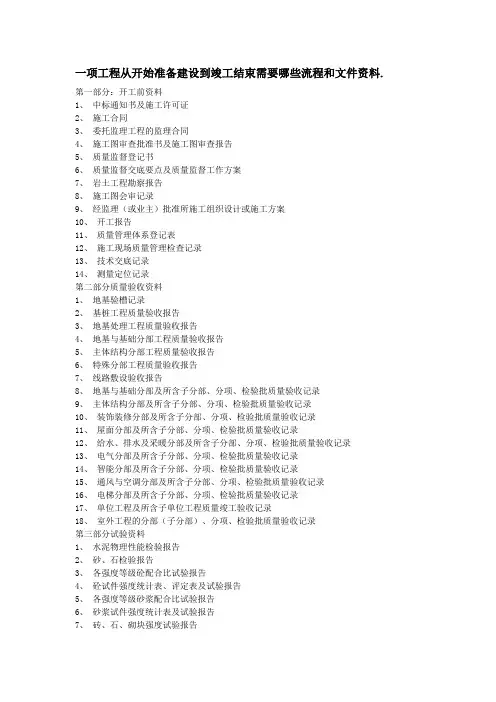 项工程从开始准备建设到竣工结束需要哪些流程和文件资料.