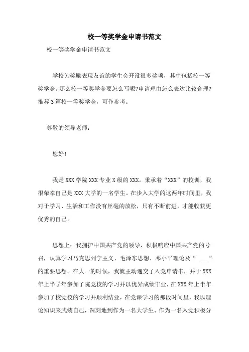 校一等奖学金申请书范文