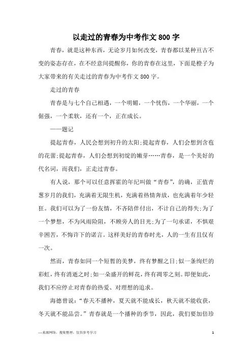 以走过的青春为中考作文800字