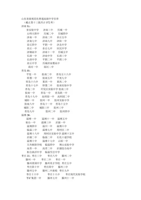 山东省级规范化普通高级中学名单