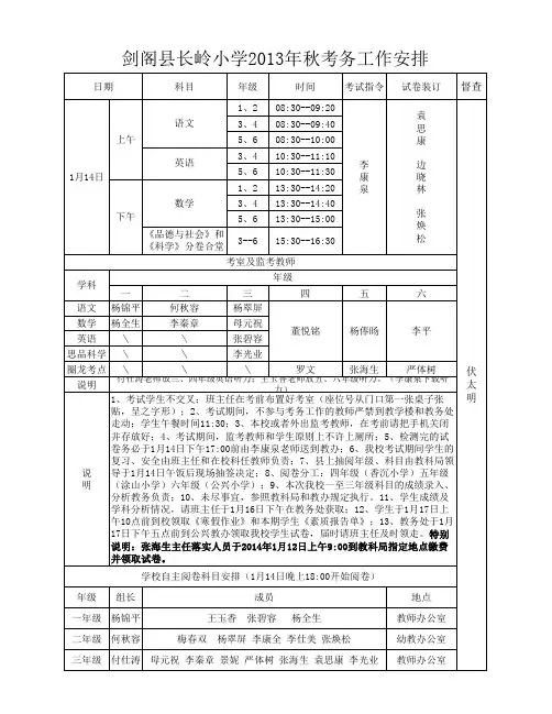 长岭2013秋考务安排