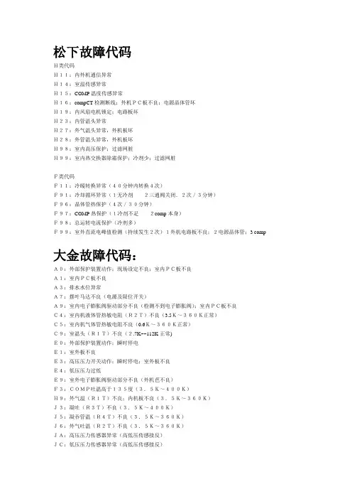 空调故障代码表