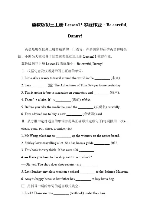 冀教版初三上册Lesson13家庭作业：Be careful, Danny!