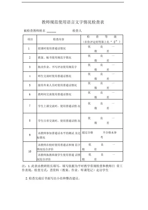 教师规范使用语言文字情况检查表