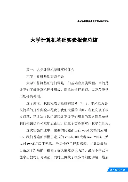 大学计算机基础实验报告总结