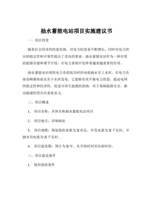 抽水蓄能电站项目实施建议书