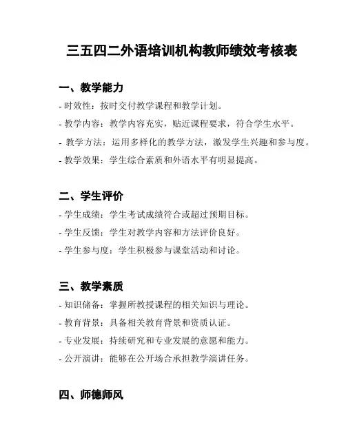 三五四二外语培训机构教师绩效考核表