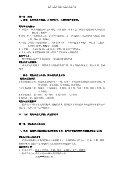 药剂学复习重点归纳