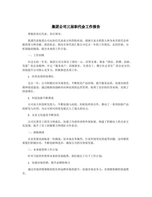 集团公司三届职代会工作报告